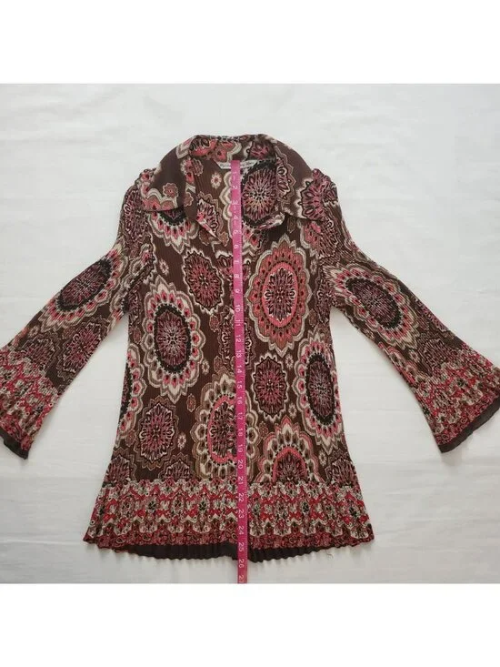 Signature By Larry Levine Crinkle Ruched 3/4 Bell Sleeve Vintage Blouse Sz Large - Picture 14 of 15